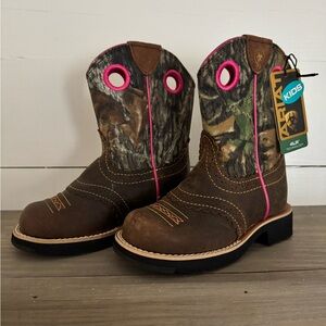 Ariat Kids Brown Boots with Camo and Pink Highlights